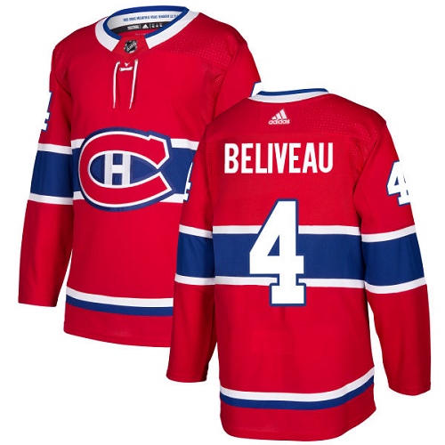 Adidas Men Montreal Canadiens #4 Jean Beliveau Red Home Authentic Stitched NHL Jersey->montreal canadiens->NHL Jersey